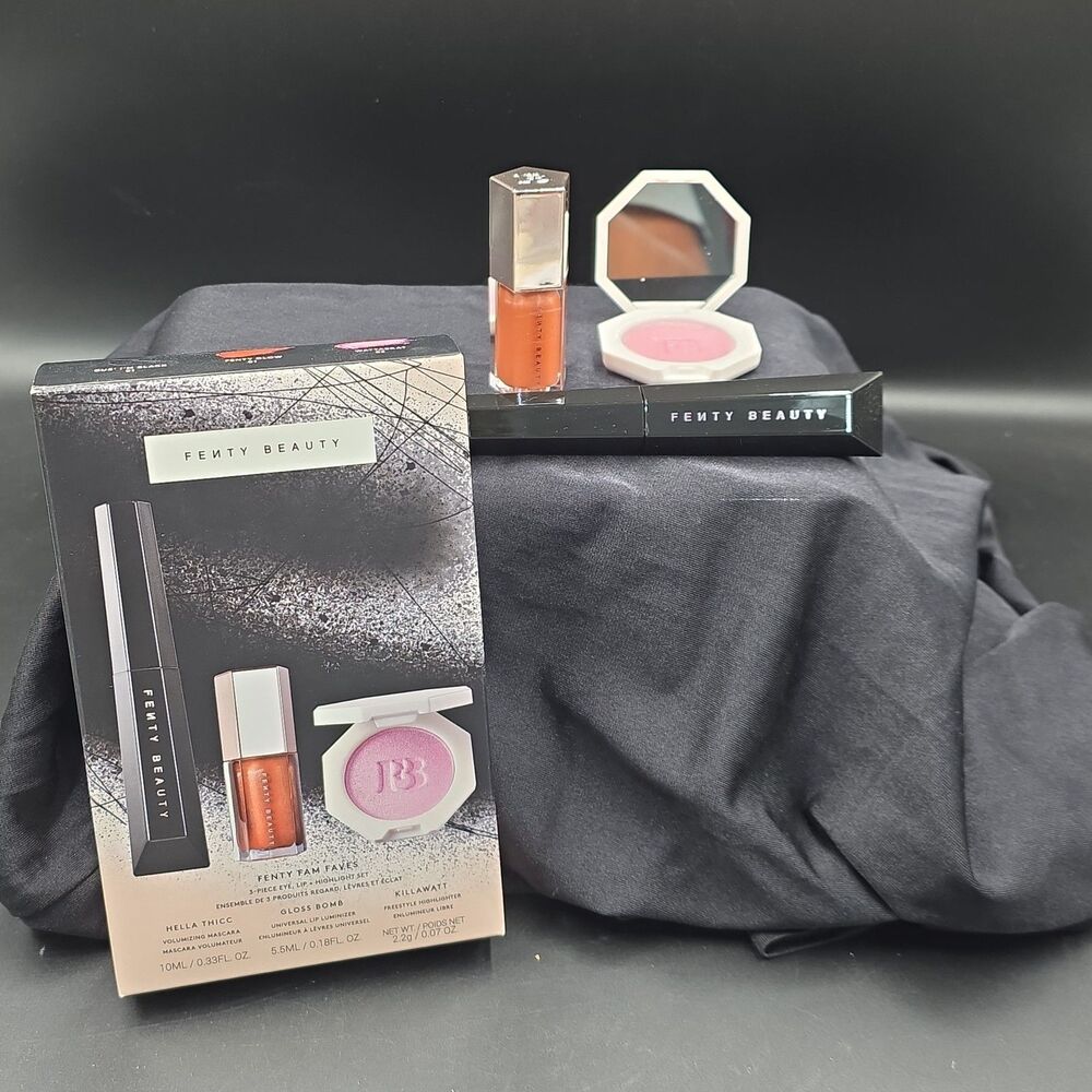 Fenty Beauty Fam Faves 3 Piece Set Mascara Gloss Bomb Highlighter NEW